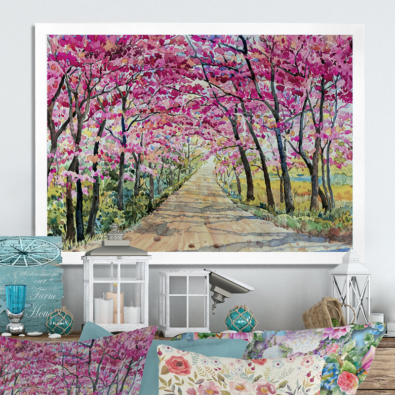 «Path To The Enchanted Pink Forest», reproduction sur toile flottante, Impression encadrée, H 24 po x l 36 po, Blanc