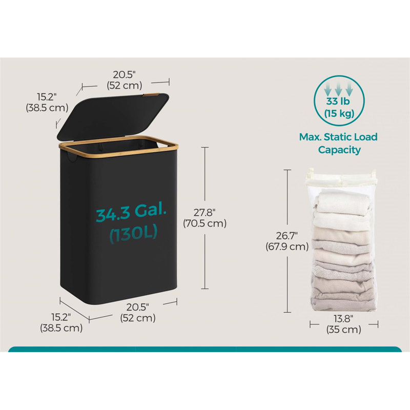 Bhargava Laundry Hamper with Handles, 70 x 52 x 38, Black