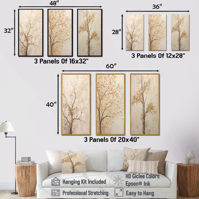 «Minimalisme», arbre d'érable beige solitude, H 40 po x l 60 po, Cadre flottant brun