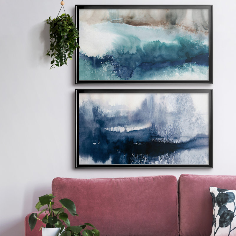Shifting Shores - Ensemble de 2 peintures sur toile encadrées, Argent, H 22,5 po x l 85 po x P 1,5 po