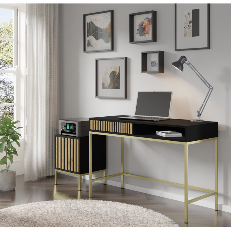 Nong 40cm W Bedside Table, Black/Gold