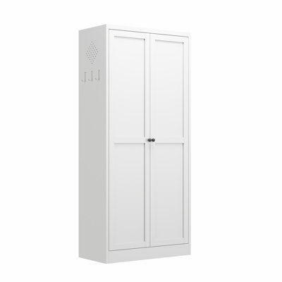 61 Inch White Metal Kitchen Pantry Cabinet with 4 Adjustable Shelves, 110lb Capacity, Heavy Duty Freestanding Organizer for Various Rooms