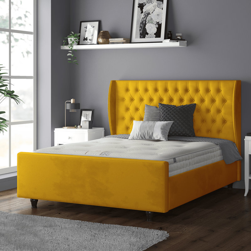 Bartelt Upholstered Bed, Double (4'6), Turmeric