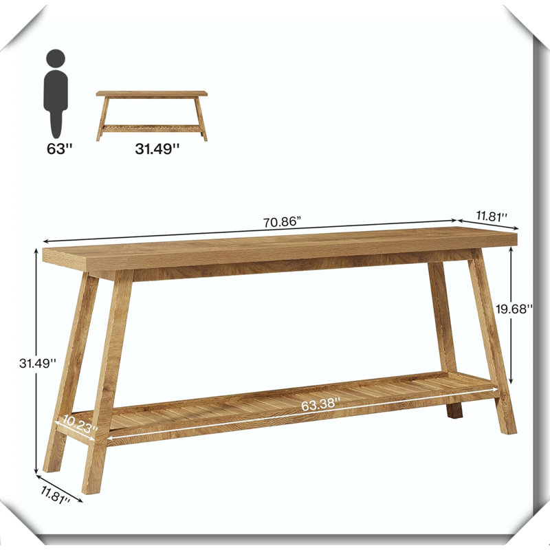 2-Tier Entryway Sofa Table Sturdy Waterproof Space-Saving, Light Brown