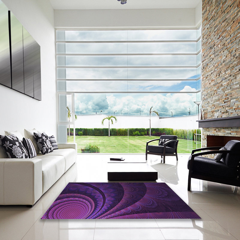 Tapis abstrait en laine mauve Anneke, Carré 6 pi