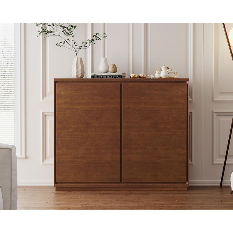 Mid-Century Narrow Walnut Sideboard, 2-Door Credenza