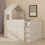 Lit mezzanine simple en bois avec bureau et rangement, 4 armoires, tablettes et tiroirs-1318183953