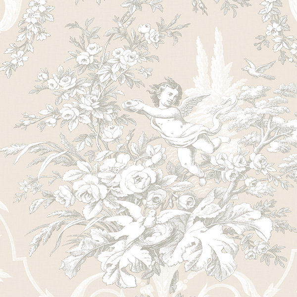 Burkhead 32.7' x 20.5" Fabric Toile Wallpaper, Stone / Grey
