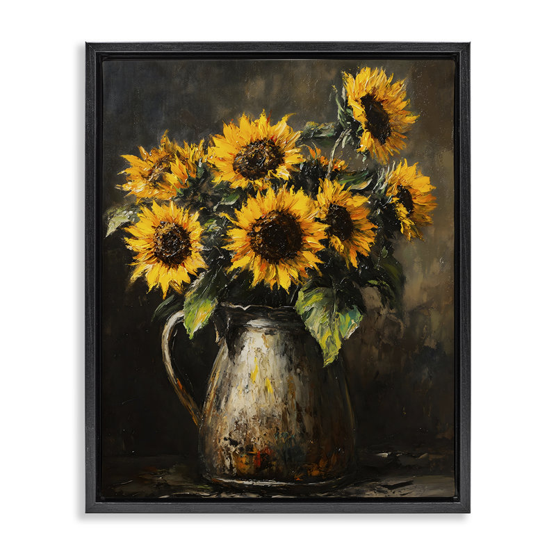 Cadre flottant rustique en tournesol, design par Franklyn Gregory, Cadre flottant noir de jais, H 21 po x l 17 po
