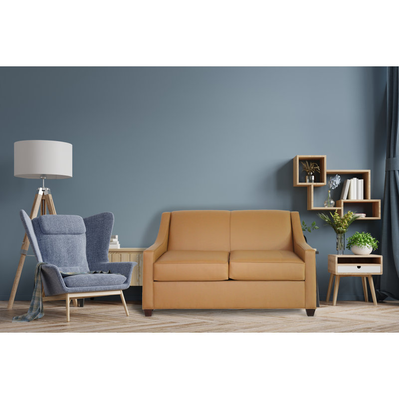 Phillips 52" Square Arm Loveseat with Reversible Cushions, Dillon Luggage, Montana Walnut