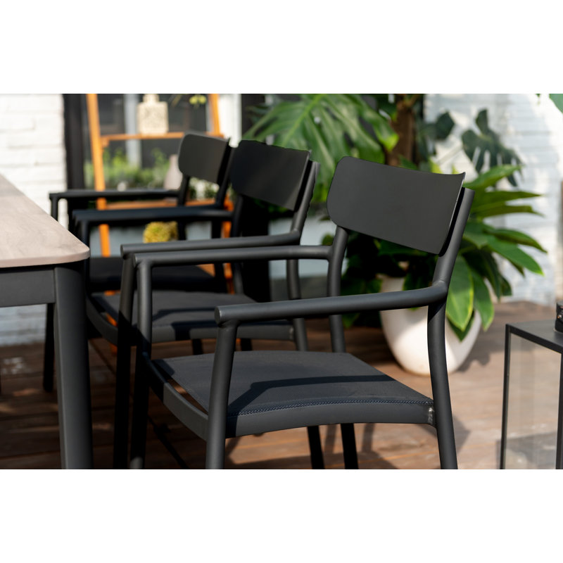 Ensemble repas d'extérieur en aluminium et résine Sugger, Noir, 8
