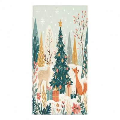 1PCS Christmas Tree Deer Fox Beach Towel, Artistic Theme Design, for, Pool, Travel, and Picnic