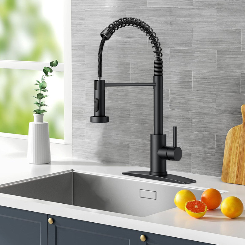 Stainless Steel Single-Handle Spring Pull-Out Faucet With Pull-Down Sprayer For Kitchens, Farmhouses, Campervans, Laundry Rooms