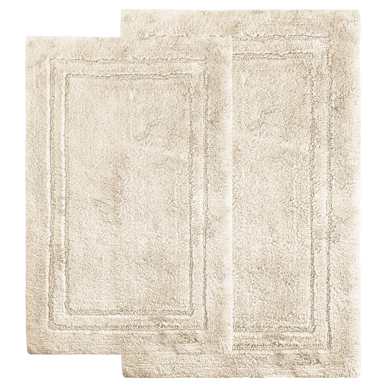 Cream Cotton Non-Slip 2-Piece Bath Rug Set