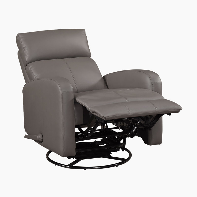 Fauteuil inclinable et oscillant pivotant en cuir fleur de qualité supérieure de 31,5 po avec pivot à 360 degrés Louis, mouvement doux et mousse enveloppée de Dacron