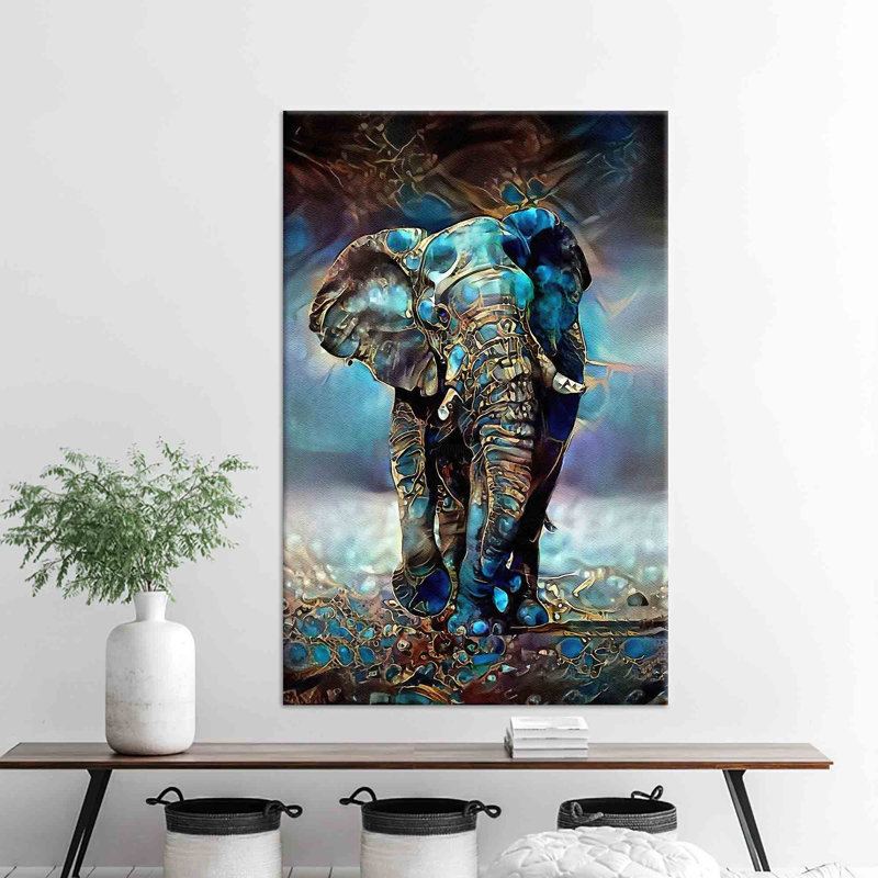 Customizable Modern Art Elephant Canvas Poster - Ideal for Home Decor Gifts, 70 cm H x 50 cm W, Framed Wrapped Canvas