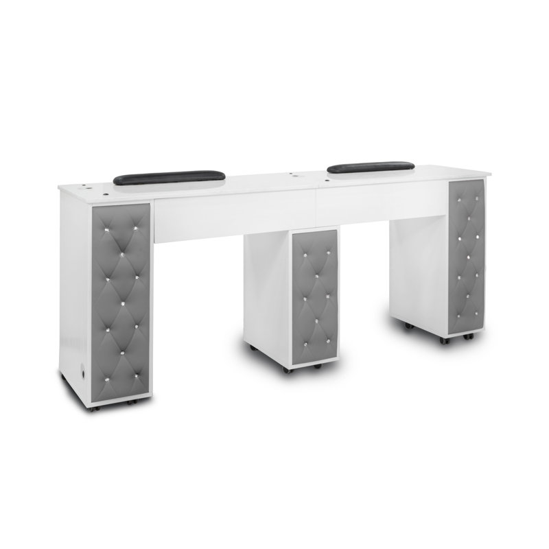Organisateur de maquillage en bois, Blanc / gris