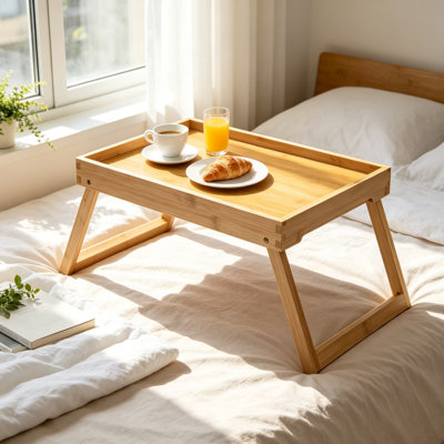 Table-plateau en bambou avec pieds pliables, plateau-repas portatif pour lit et canapé, bureau d'ordinateur portable polyvalent pour manger, travailler, servir et lire