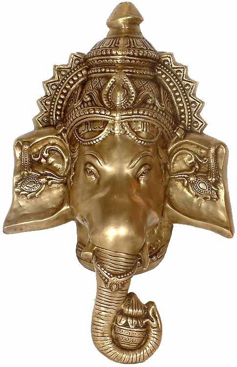 Handcrafted Brass Ganesha Wall Hanging Mask, 24.5 in. tall     Hindu Deity Sculpture for Foyer & Meditation Room