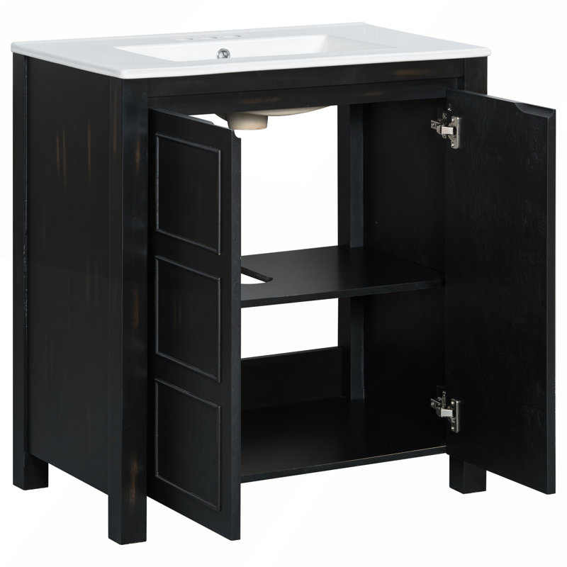 30-Inch Rustic Bathroom Vanity with Ceramic Sink, Espresso