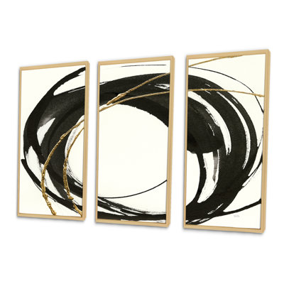 Gold Glamour Circle I - Posh & Luxe, ensemble de 3 toiles encadrées