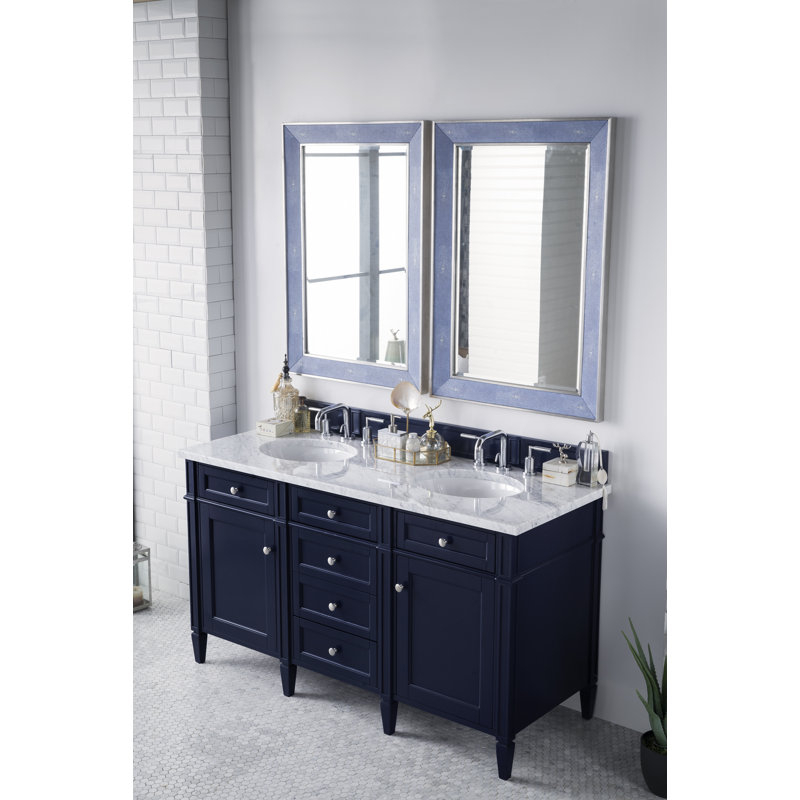Brittany 60'' W Vanity, Carrara White, Bright White, 8" Widespread