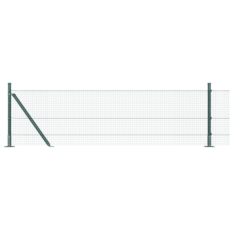 Welded Wire Fence With 7 Flanged Posts Steel, Green, 60cm H x 1000cm W