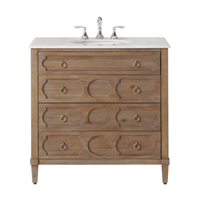 Asellus 36"W x 22"D Bath Vanity in Reclaimed Grey with White Marble Top and White Basin