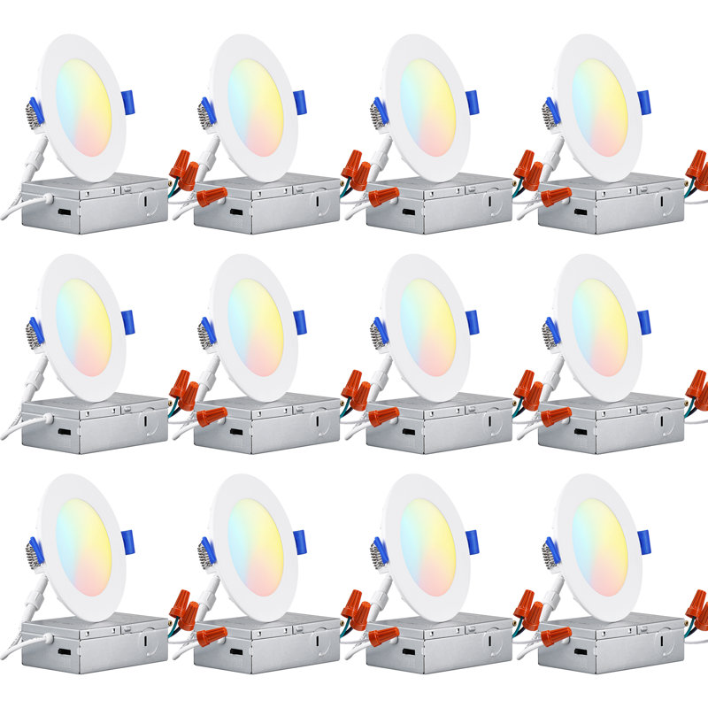 Luminaire encastré mince de 4 po avec J-Box, plafonnier à DEL ultra-mince 5CCT CRI90, à intensité variable, ETL et ES