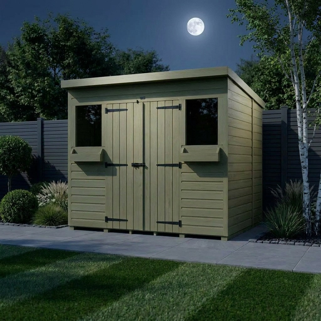 Total Sheds 8ft x 7ft Pent Summer Shed - Toughened Glass External Planters - Pressure Treated Timber - UK Manufactured