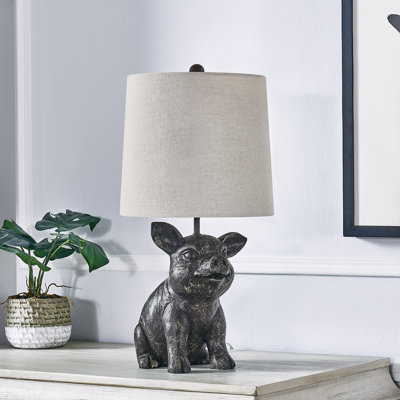 18" Resin Pig Table Lamp With Shade