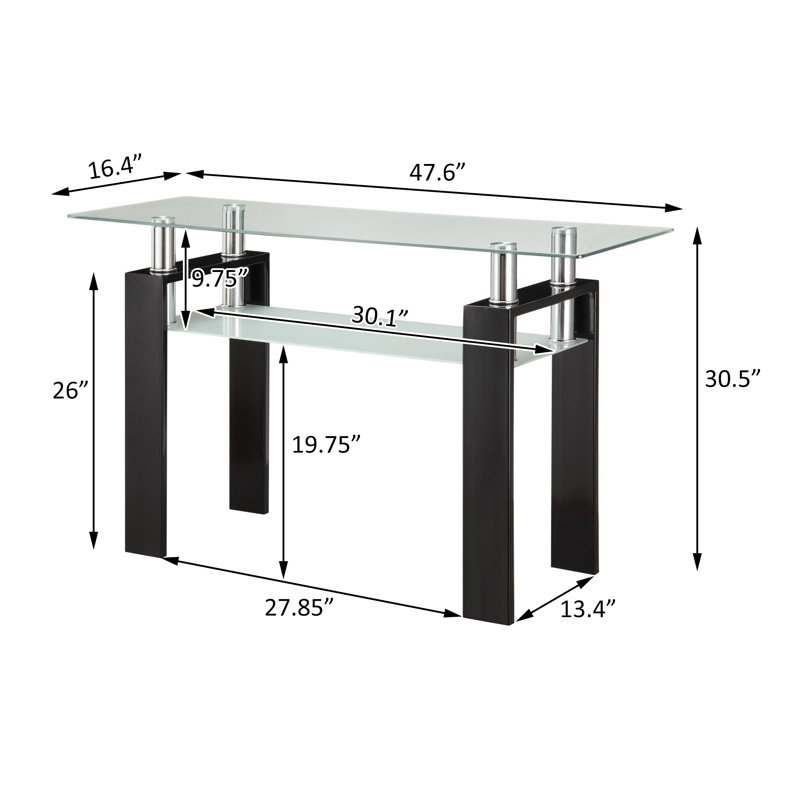 Iginio 47.6'' W Console Table with Glass Top, Black