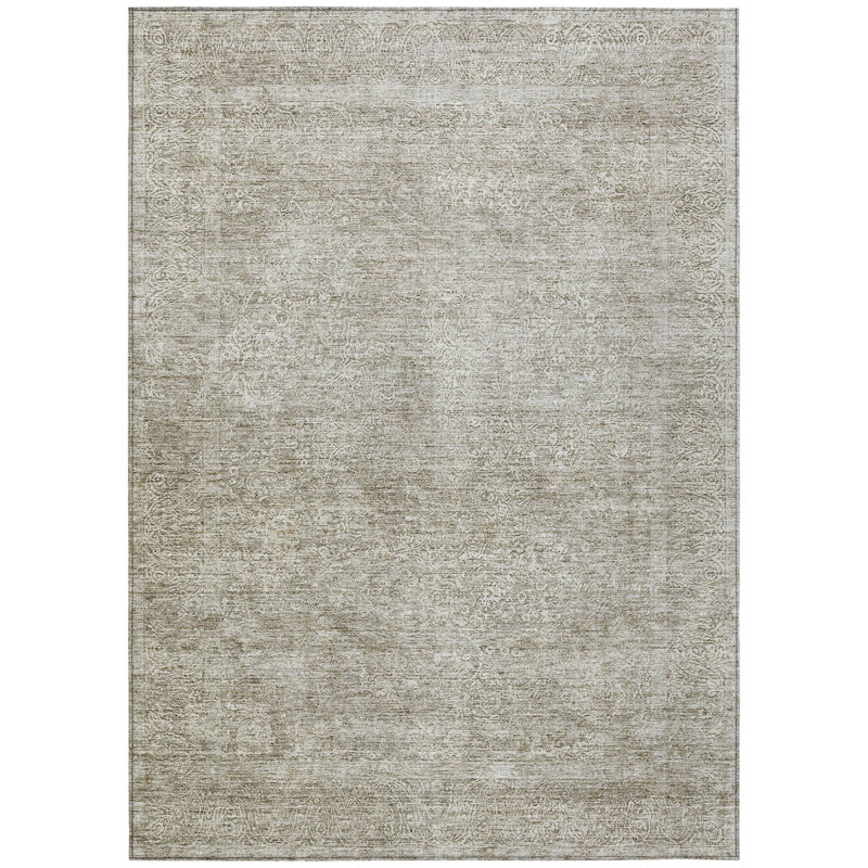 Tapis extérieur lavable floral 10 pi x 14 pi en lin et gris