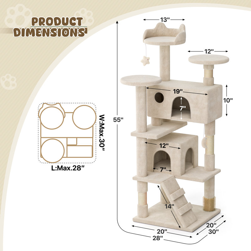 Habitation pour chat à plusieurs niveaux avec poteaux à griffes 54,5 po Drina, idéale pour les chatons et les petits chats
