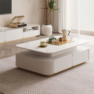 Table basse rectangulaire en bois manufacturé blanc
