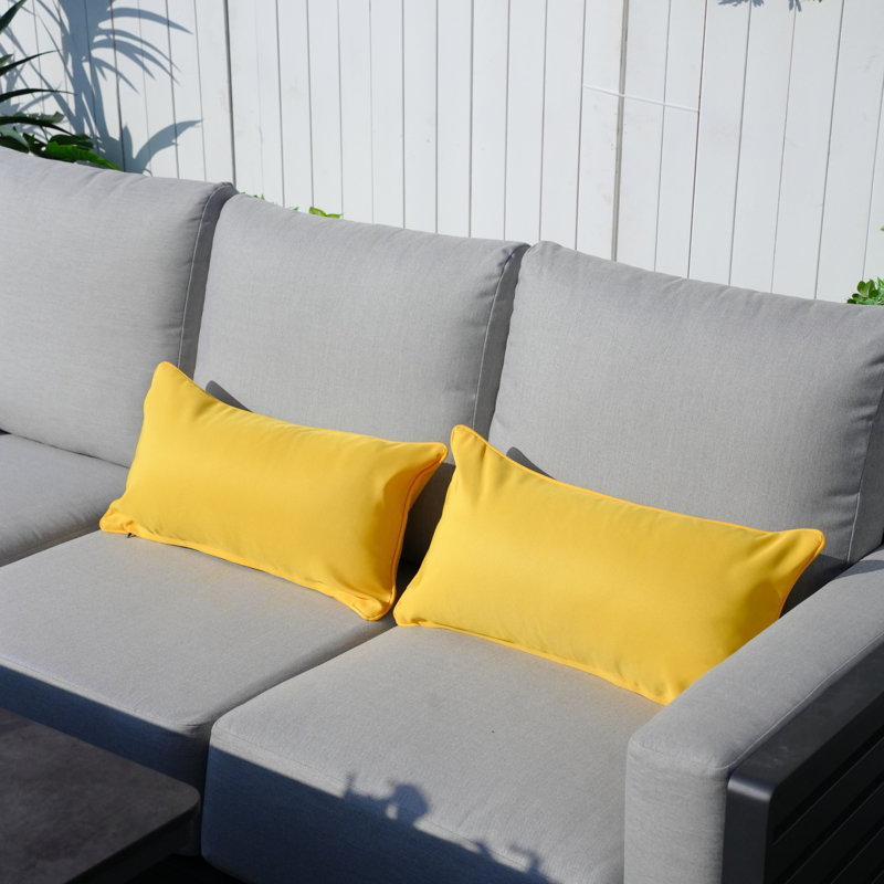 Housse et insert de coussin intérieur / extérieur en polyester , 11,81 po x 21,65 po, Jaune uni, Coton