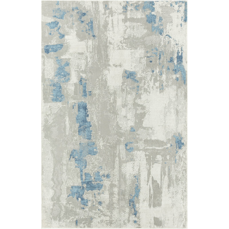 Abstract Machine Woven Area Rug in Blue/Gray, Rectangle 5' x 7'6"