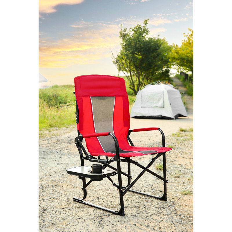 Camping Directors Folding Chair - Heavy Duty Portable With Side Table For Sport Red Oversized Lawn, Trip, Picnic, Red