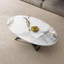 Table basse ovale moderne de 125 cm (49,2 po), plateau en pierre frittée imitation marbre, piètement minimaliste en métal sculptural, montage facile-1524501426