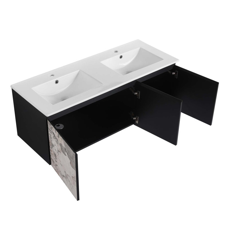 Meuble-lavabo flottant mural et porte d'armoire à fermeture en douceur