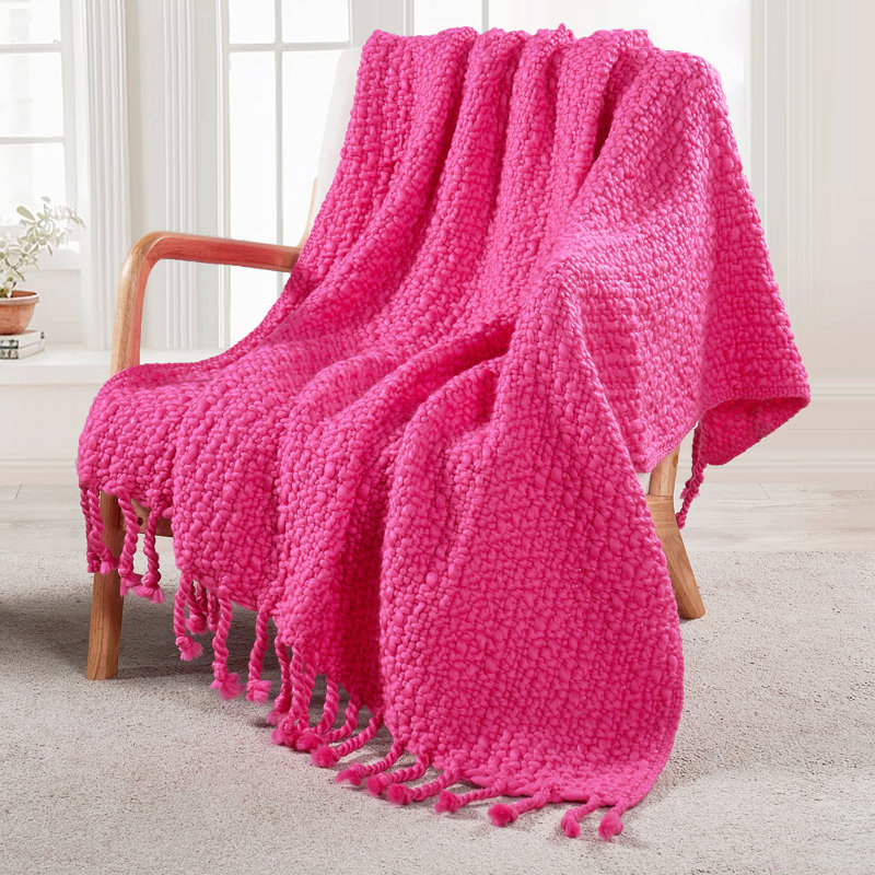 Knitted Throw Blanket, Hot Pink