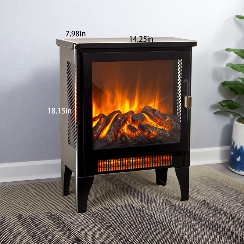17-Inch Black Freestanding Electric Fireplace With Furnace Heating Function And 3D Flame Effect. Its Compact Size Is Suitable For Bedrooms And Living Rooms, Providing Both Heating And Decoration.