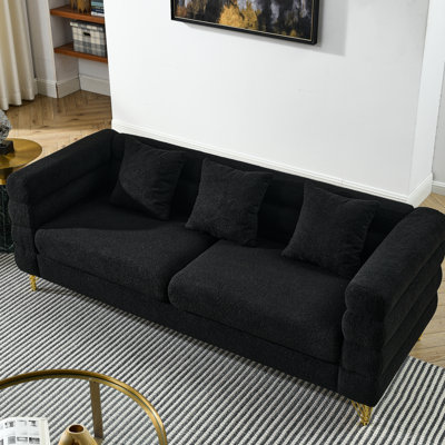 81 Inch Sectional For 3 Seats - Modern Black Fabric With Pillows Enhance Your Living Seater , And Stylish Room, Bedroom, Office