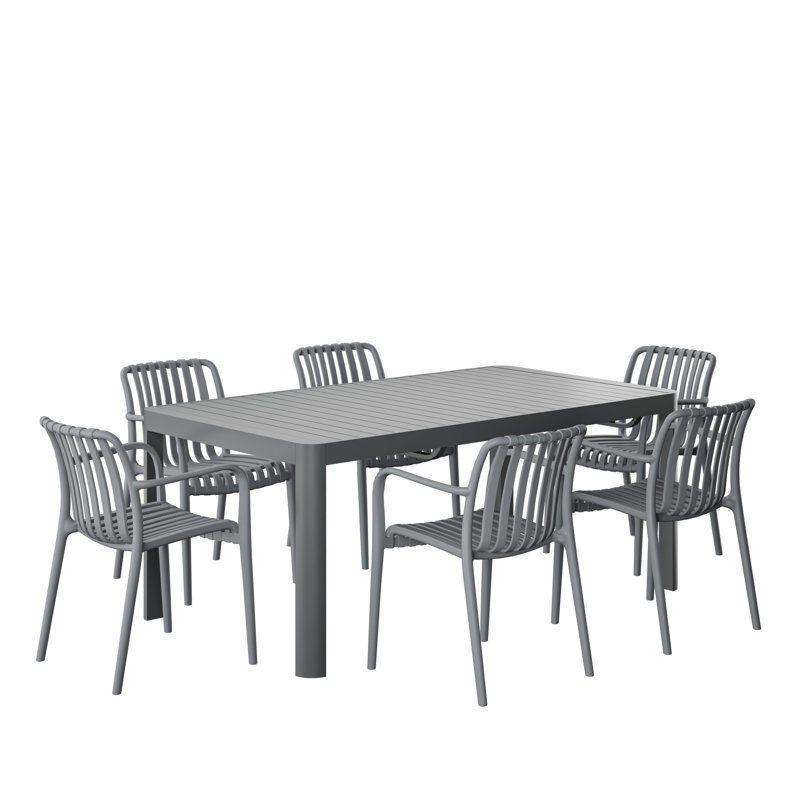 Amazonia Milky Extendable Outdoor Patio Aluminum And Resin Dining Set, 6