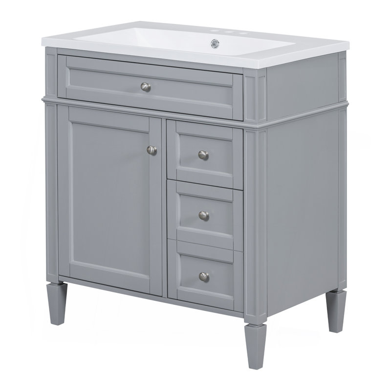 Meuble-lavabo moderne avec plusieurs tiroirs et lavabo pour un rangement amélioré, Gris