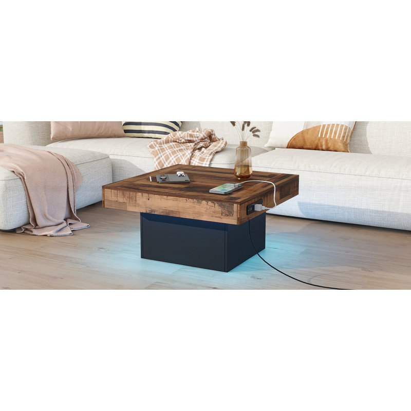 Table basse Farmhouse avec 2 ports et prises USB, Blanc