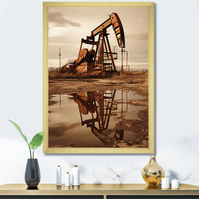 «Modern Sepia Drilling Rig Field I», reproduction sur toile