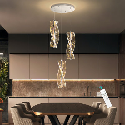 Lustre à 3 lumières DEL moderne à intensité variable pour îlot de cuisine - argent
