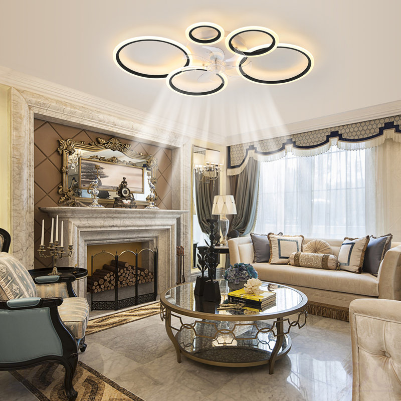 Ventilateur de plafond noir avec télécommande et lumières APP, à intensité variable avec télécommande 7 pales 6 vitesses de vent