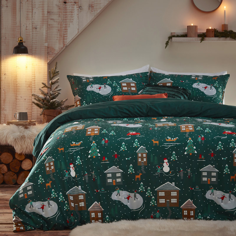 Winter Pine Polyester Christmas Duvet Cover Set with Pillowcases, Single Duvet Cover + 1 Standard Pillowcase
